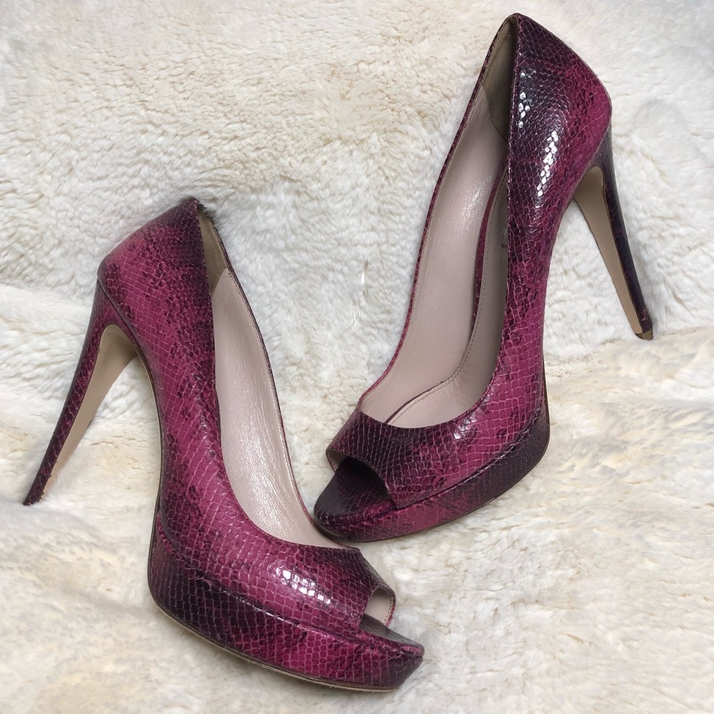 MIU MIU snakeskin peep toe platform high heels